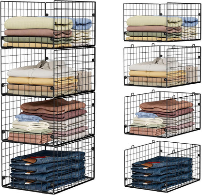 Yociyoga 4-Tier Stackable Closet Organizers and Storage Basket, Foldable Closet Shelf Organizer System, Space-Saving Clothes Storage Drawer Organizer for Wardrobe, White (Patent 30022416)