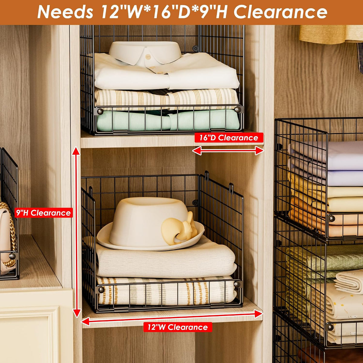 Yociyoga 4-Tier Stackable Closet Organizers and Storage Basket, Foldable Closet Shelf Organizer System, Space-Saving Clothes Storage Drawer Organizer for Wardrobe, White (Patent 30022416)