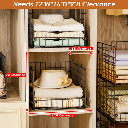 Yociyoga 4-Tier Stackable Closet Organizers and Storage Basket, Foldable Closet Shelf Organizer System, Space-Saving Clothes Storage Drawer Organizer for Wardrobe, White (Patent 30022416)