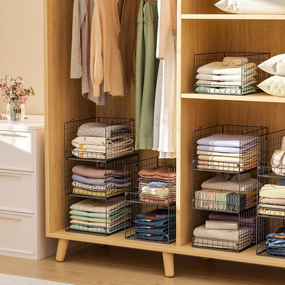 Yociyoga 4-Tier Stackable Closet Organizers and Storage Basket, Foldable Closet Shelf Organizer System, Space-Saving Clothes Storage Drawer Organizer for Wardrobe, White (Patent 30022416)