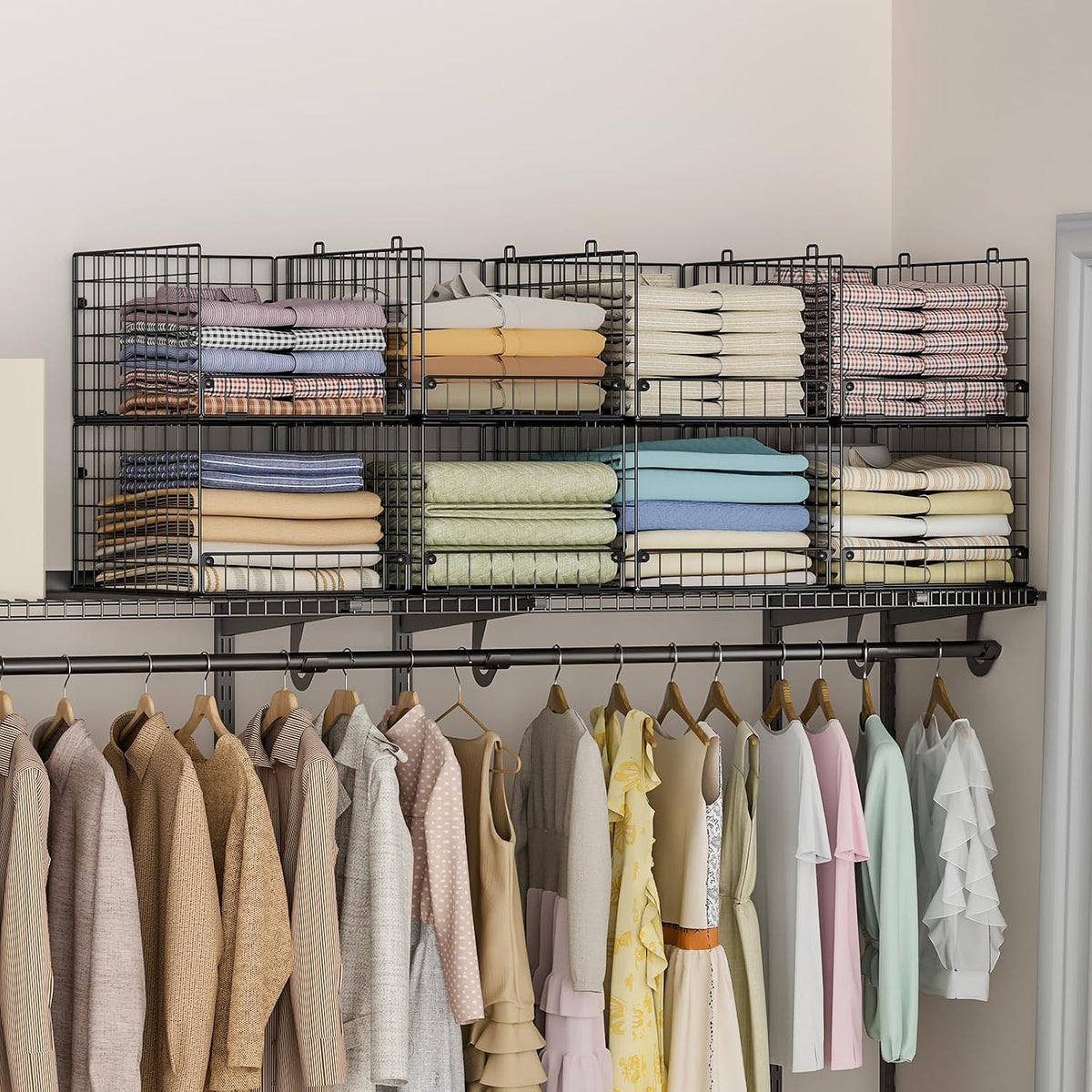 Yociyoga 4-Tier Stackable Closet Organizers and Storage Basket, Foldable Closet Shelf Organizer System, Space-Saving Clothes Storage Drawer Organizer for Wardrobe, White (Patent 30022416)