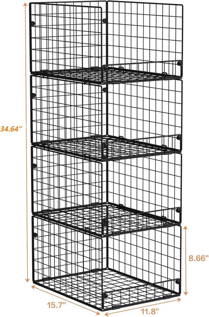 Yociyoga 4-Tier Stackable Closet Organizers and Storage Basket, Foldable Closet Shelf Organizer System, Space-Saving Clothes Storage Drawer Organizer for Wardrobe, White (Patent 30022416)
