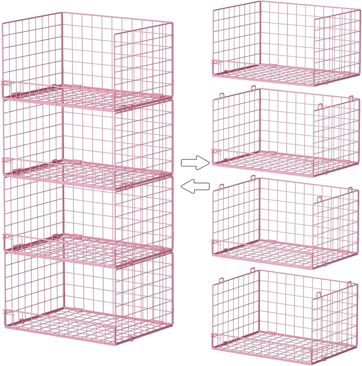Yociyoga 4-Tier Stackable Closet Organizers and Storage Basket, Foldable Closet Shelf Organizer System, Space-Saving Clothes Storage Drawer Organizer for Wardrobe, White (Patent 30022416)