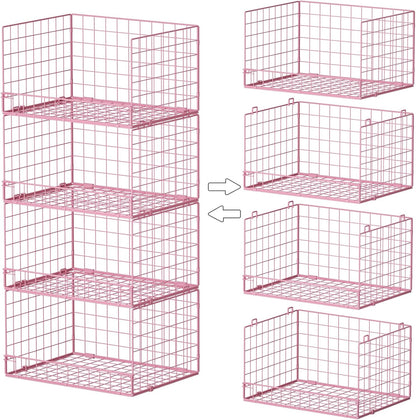 Yociyoga 4-Tier Stackable Closet Organizers and Storage Basket, Foldable Closet Shelf Organizer System, Space-Saving Clothes Storage Drawer Organizer for Wardrobe, White (Patent 30022416)