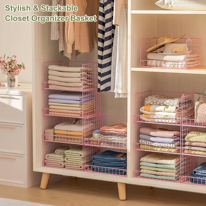 Yociyoga 4-Tier Stackable Closet Organizers and Storage Basket, Foldable Closet Shelf Organizer System, Space-Saving Clothes Storage Drawer Organizer for Wardrobe, White (Patent 30022416)