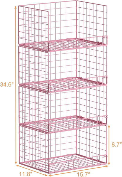 Yociyoga 4-Tier Stackable Closet Organizers and Storage Basket, Foldable Closet Shelf Organizer System, Space-Saving Clothes Storage Drawer Organizer for Wardrobe, White (Patent 30022416)