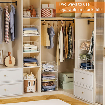 Yociyoga 4-Tier Stackable Closet Organizers and Storage Basket, Foldable Closet Shelf Organizer System, Space-Saving Clothes Storage Drawer Organizer for Wardrobe, White (Patent 30022416)