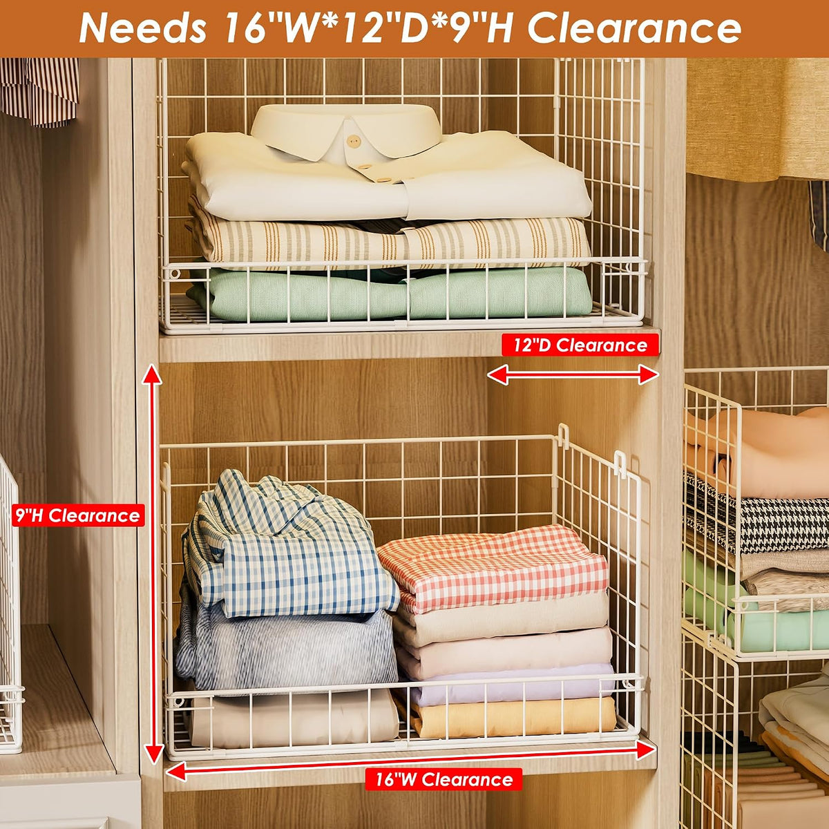 Yociyoga 4-Tier Stackable Closet Organizers and Storage Basket, Foldable Closet Shelf Organizer System, Space-Saving Clothes Storage Drawer Organizer for Wardrobe, White (Patent 30022416)
