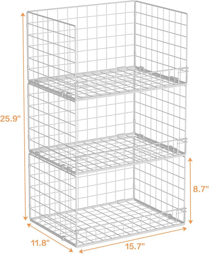 Yociyoga 4-Tier Stackable Closet Organizers and Storage Basket, Foldable Closet Shelf Organizer System, Space-Saving Clothes Storage Drawer Organizer for Wardrobe, White (Patent 30022416)