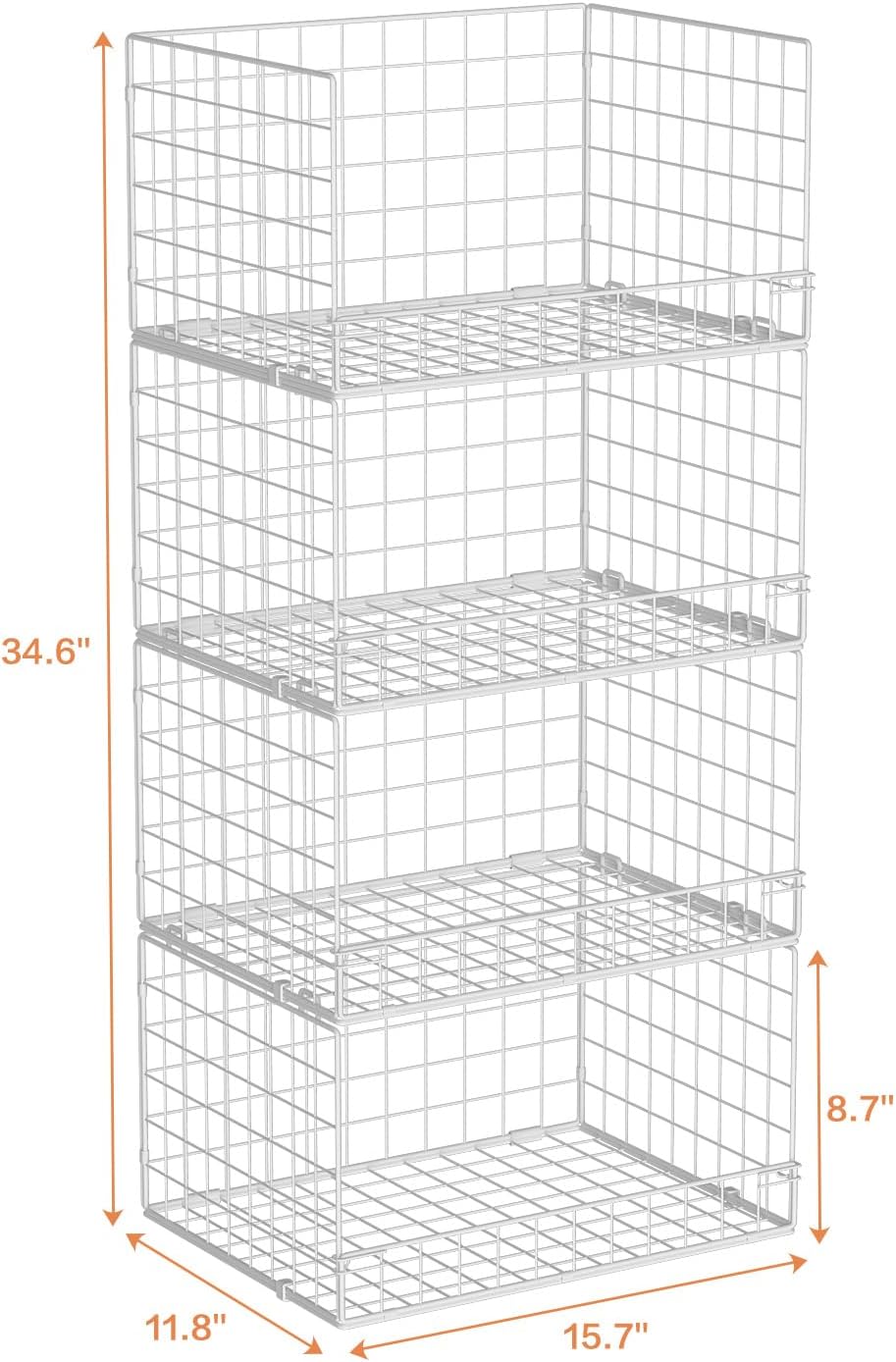 Yociyoga 4-Tier Stackable Closet Organizers and Storage Basket, Foldable Closet Shelf Organizer System, Space-Saving Clothes Storage Drawer Organizer for Wardrobe, White (Patent 30022416)