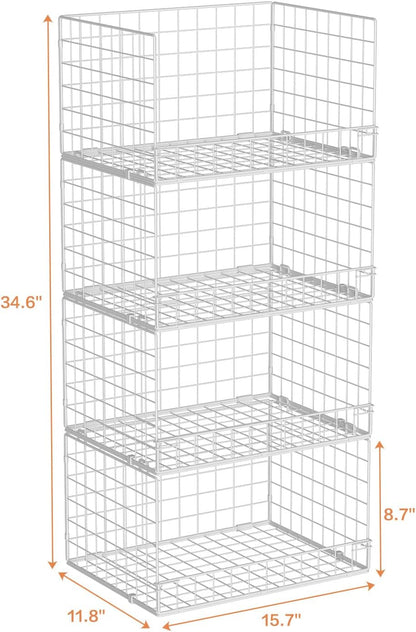 Yociyoga 4-Tier Stackable Closet Organizers and Storage Basket, Foldable Closet Shelf Organizer System, Space-Saving Clothes Storage Drawer Organizer for Wardrobe, White (Patent 30022416)