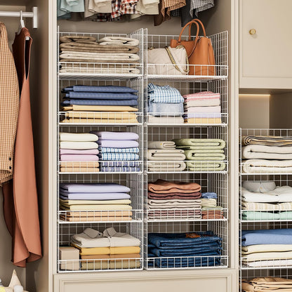 Yociyoga 4-Tier Stackable Closet Organizers and Storage Basket, Foldable Closet Shelf Organizer System, Space-Saving Clothes Storage Drawer Organizer for Wardrobe, White (Patent 30022416)
