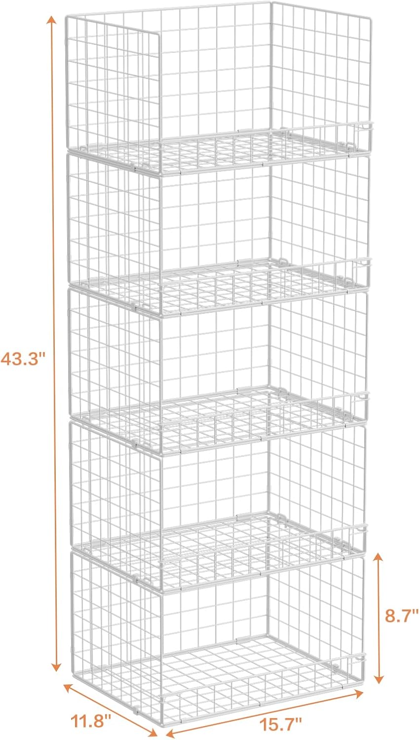 Yociyoga 4-Tier Stackable Closet Organizers and Storage Basket, Foldable Closet Shelf Organizer System, Space-Saving Clothes Storage Drawer Organizer for Wardrobe, White (Patent 30022416)