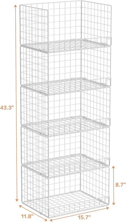 Yociyoga 4-Tier Stackable Closet Organizers and Storage Basket, Foldable Closet Shelf Organizer System, Space-Saving Clothes Storage Drawer Organizer for Wardrobe, White (Patent 30022416)