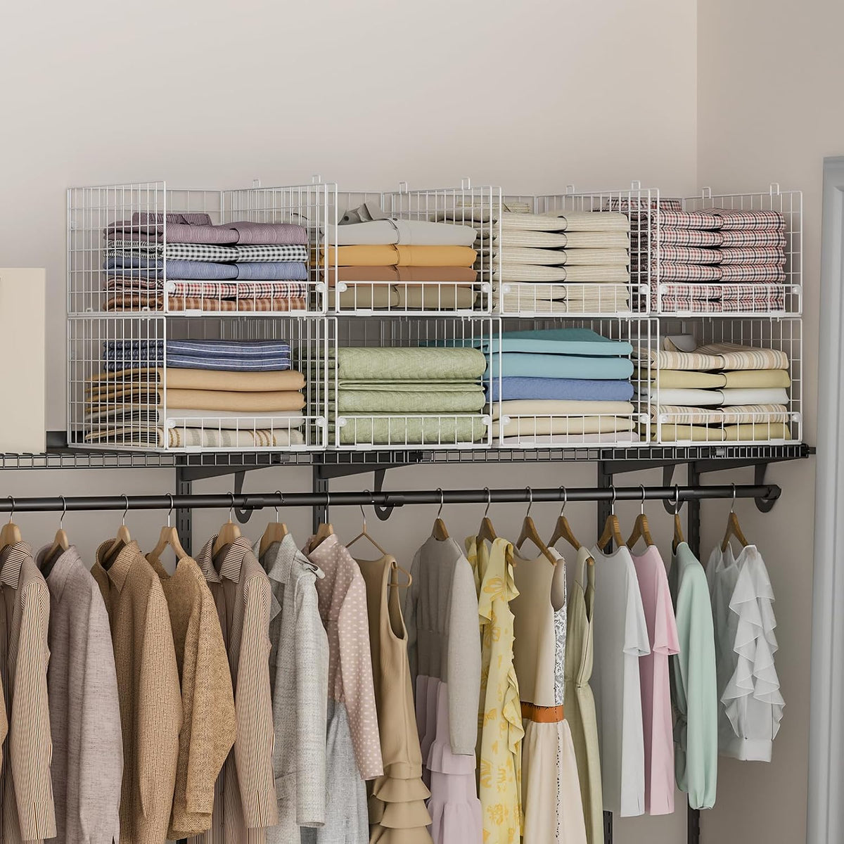 Yociyoga 4-Tier Stackable Closet Organizers and Storage Basket, Foldable Closet Shelf Organizer System, Space-Saving Clothes Storage Drawer Organizer for Wardrobe, White (Patent 30022416)