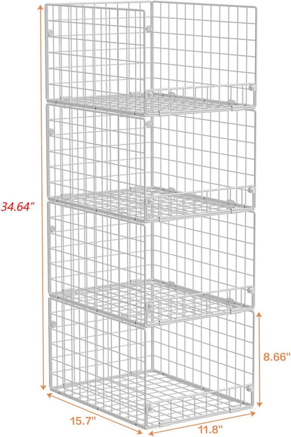Yociyoga 4-Tier Stackable Closet Organizers and Storage Basket, Foldable Closet Shelf Organizer System, Space-Saving Clothes Storage Drawer Organizer for Wardrobe, White (Patent 30022416)