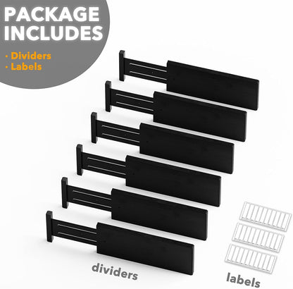Bamboo Dresser Drawer Dividers 6 Pack, 4.65“ High Adjustable 12.5“-17” Drawer Organizers, Expandable Organization for Clothing, Clothes, Dressers, Natural