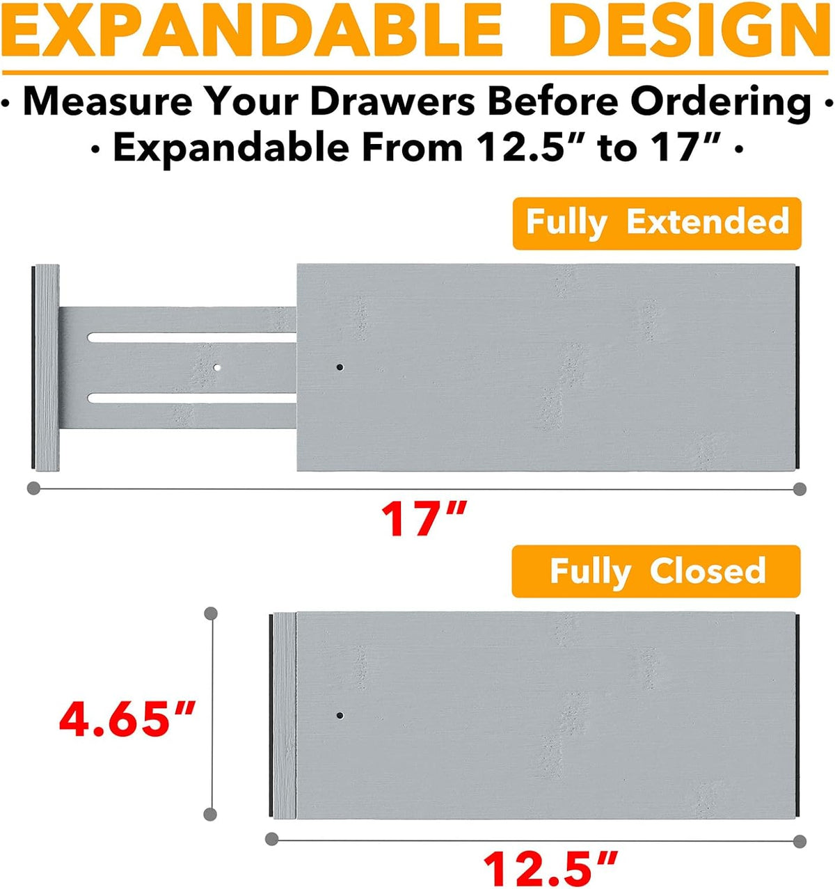 Bamboo Dresser Drawer Dividers 6 Pack, 4.65“ High Adjustable 12.5“-17” Drawer Organizers, Expandable Organization for Clothing, Clothes, Dressers, Natural