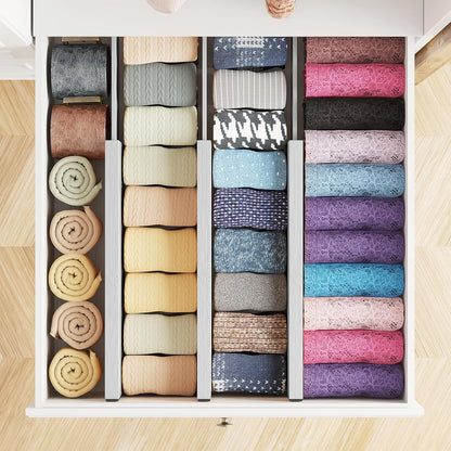 Bamboo Dresser Drawer Dividers 6 Pack, 4.65“ High Adjustable 12.5“-17” Drawer Organizers, Expandable Organization for Clothing, Clothes, Dressers, Natural