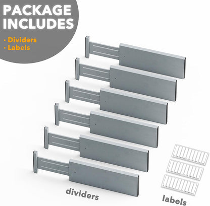 Bamboo Dresser Drawer Dividers 6 Pack, 4.65“ High Adjustable 12.5“-17” Drawer Organizers, Expandable Organization for Clothing, Clothes, Dressers, Natural