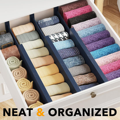 Bamboo Dresser Drawer Dividers 6 Pack, 4.65“ High Adjustable 12.5“-17” Drawer Organizers, Expandable Organization for Clothing, Clothes, Dressers, Natural