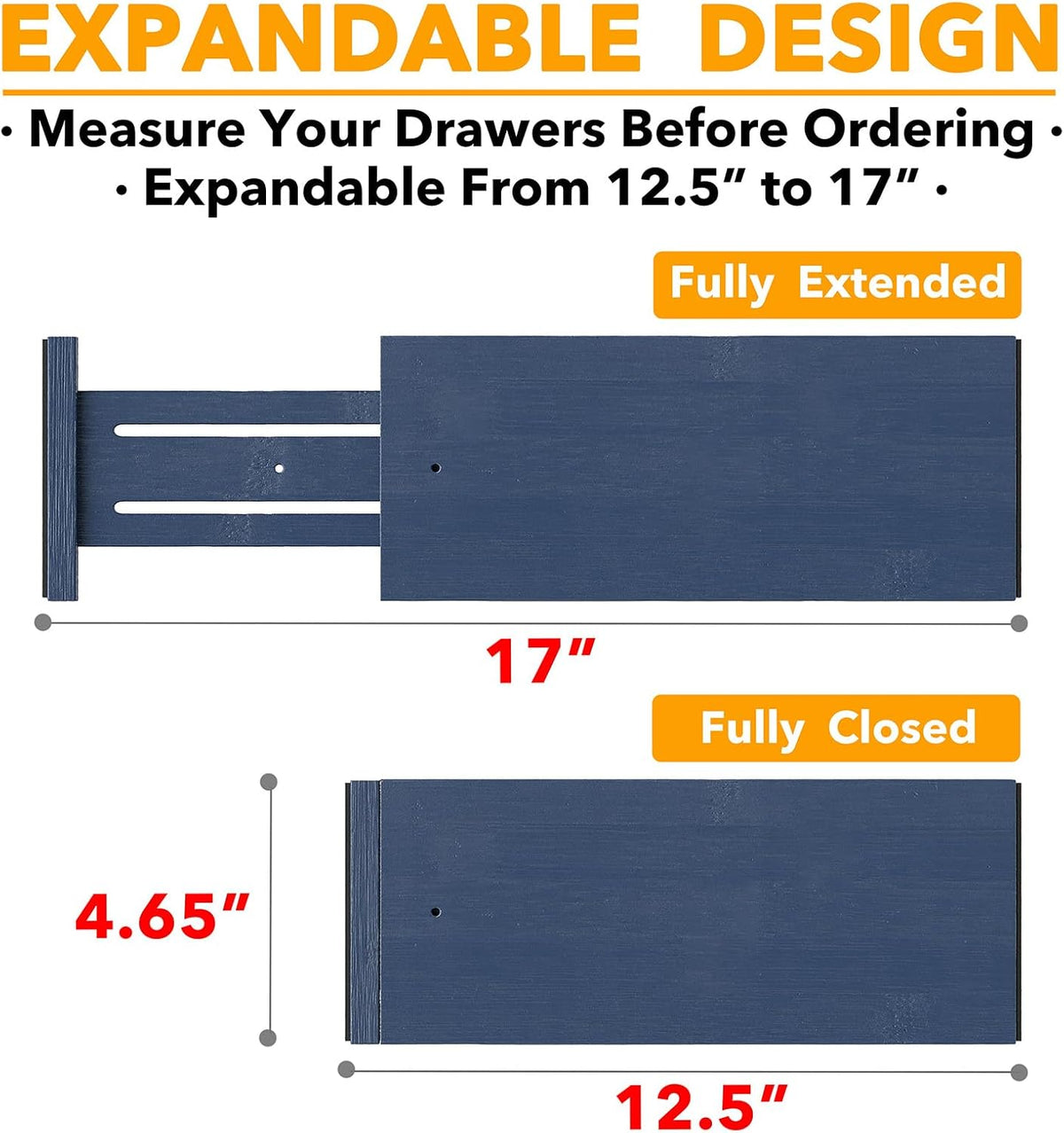 Bamboo Dresser Drawer Dividers 6 Pack, 4.65“ High Adjustable 12.5“-17” Drawer Organizers, Expandable Organization for Clothing, Clothes, Dressers, Natural