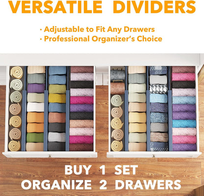 Bamboo Dresser Drawer Dividers 6 Pack, 4.65“ High Adjustable 12.5“-17” Drawer Organizers, Expandable Organization for Clothing, Clothes, Dressers, Natural