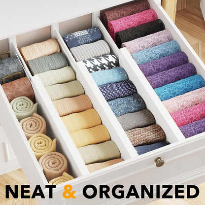 Bamboo Dresser Drawer Dividers 6 Pack, 4.65“ High Adjustable 12.5“-17” Drawer Organizers, Expandable Organization for Clothing, Clothes, Dressers, Natural