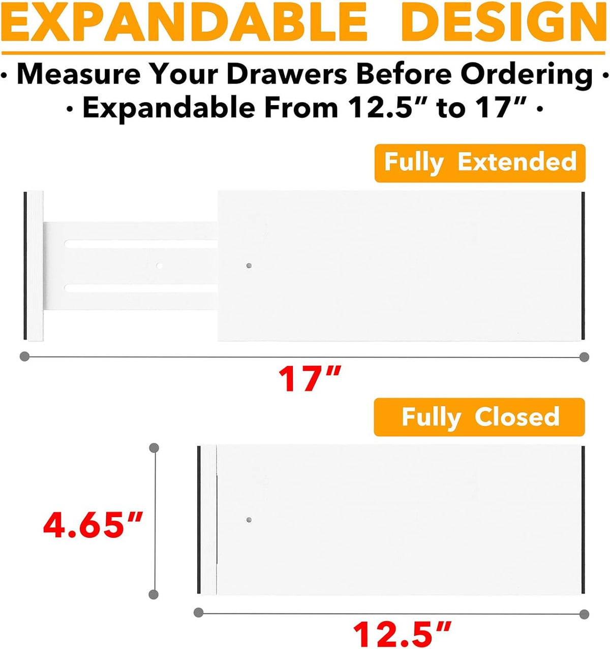 Bamboo Dresser Drawer Dividers 6 Pack, 4.65“ High Adjustable 12.5“-17” Drawer Organizers, Expandable Organization for Clothing, Clothes, Dressers, Natural