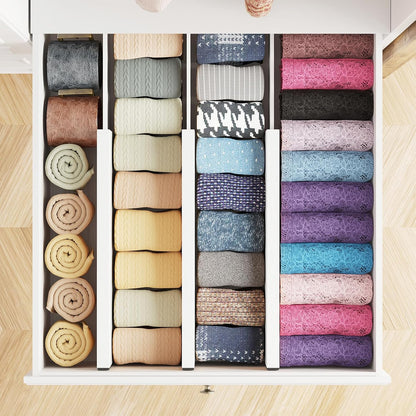 Bamboo Dresser Drawer Dividers 6 Pack, 4.65“ High Adjustable 12.5“-17” Drawer Organizers, Expandable Organization for Clothing, Clothes, Dressers, Natural