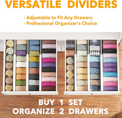 Bamboo Dresser Drawer Dividers 6 Pack, 4.65“ High Adjustable 12.5“-17” Drawer Organizers, Expandable Organization for Clothing, Clothes, Dressers, Natural