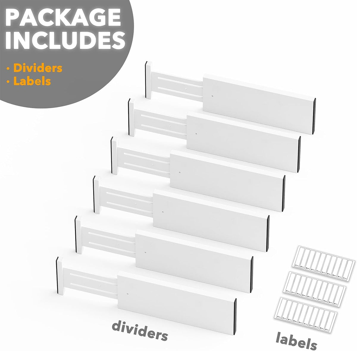 Bamboo Dresser Drawer Dividers 6 Pack, 4.65“ High Adjustable 12.5“-17” Drawer Organizers, Expandable Organization for Clothing, Clothes, Dressers, Natural