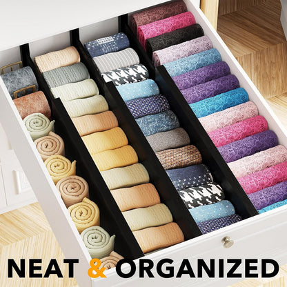 Bamboo Dresser Drawer Dividers 6 Pack, 4.65“ High Adjustable 12.5“-17” Drawer Organizers, Expandable Organization for Clothing, Clothes, Dressers, Natural