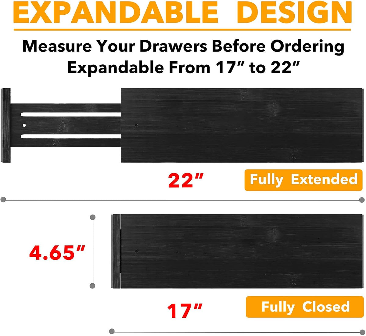 Bamboo Dresser Drawer Dividers 6 Pack, 4.65“ High Adjustable 12.5“-17” Drawer Organizers, Expandable Organization for Clothing, Clothes, Dressers, Natural