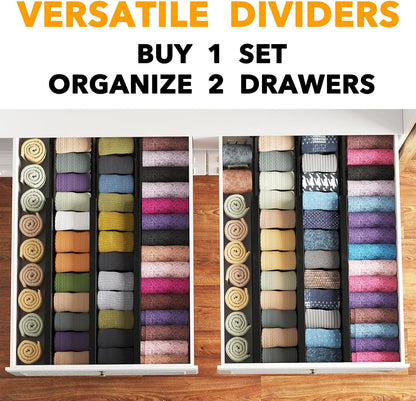 Bamboo Dresser Drawer Dividers 6 Pack, 4.65“ High Adjustable 12.5“-17” Drawer Organizers, Expandable Organization for Clothing, Clothes, Dressers, Natural