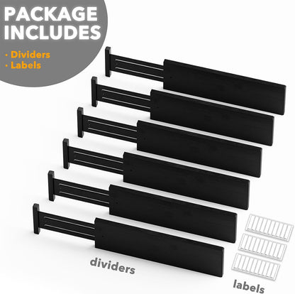 Bamboo Dresser Drawer Dividers 6 Pack, 4.65“ High Adjustable 12.5“-17” Drawer Organizers, Expandable Organization for Clothing, Clothes, Dressers, Natural