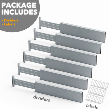 Bamboo Dresser Drawer Dividers 6 Pack, 4.65“ High Adjustable 12.5“-17” Drawer Organizers, Expandable Organization for Clothing, Clothes, Dressers, Natural