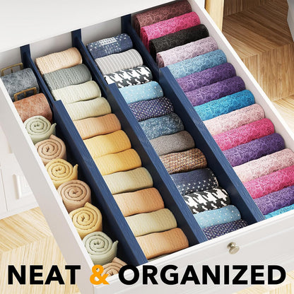 Bamboo Dresser Drawer Dividers 6 Pack, 4.65“ High Adjustable 12.5“-17” Drawer Organizers, Expandable Organization for Clothing, Clothes, Dressers, Natural