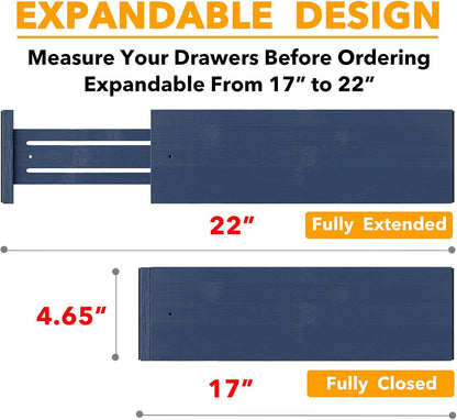 Bamboo Dresser Drawer Dividers 6 Pack, 4.65“ High Adjustable 12.5“-17” Drawer Organizers, Expandable Organization for Clothing, Clothes, Dressers, Natural