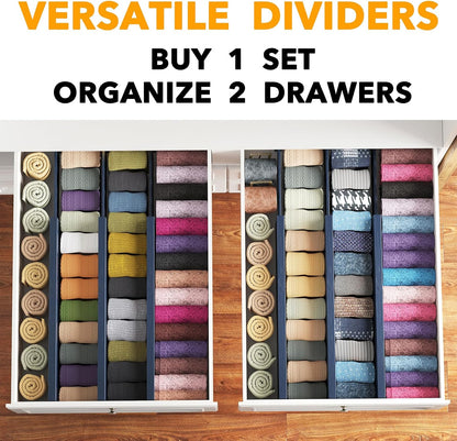 Bamboo Dresser Drawer Dividers 6 Pack, 4.65“ High Adjustable 12.5“-17” Drawer Organizers, Expandable Organization for Clothing, Clothes, Dressers, Natural