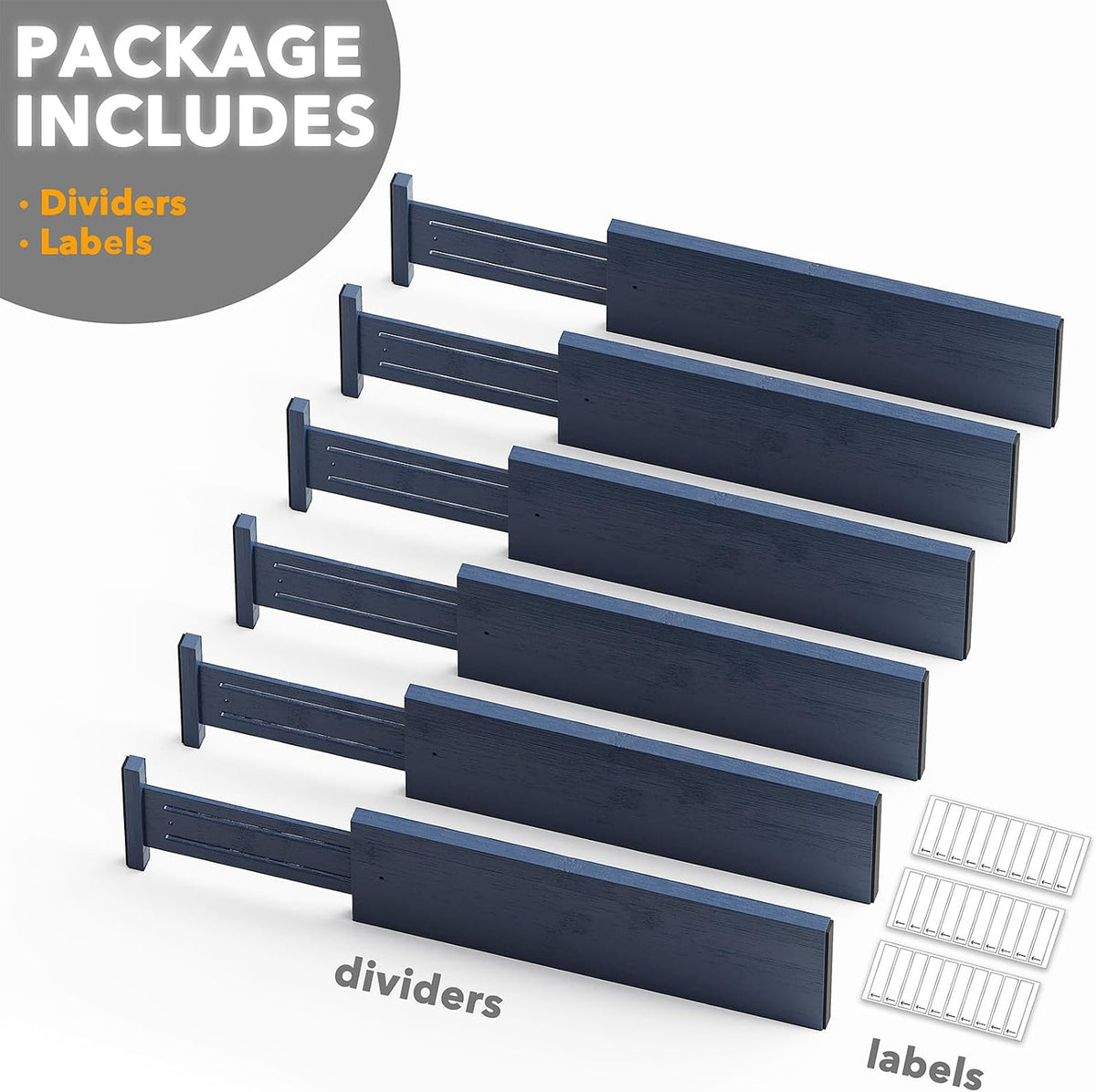 Bamboo Dresser Drawer Dividers 6 Pack, 4.65“ High Adjustable 12.5“-17” Drawer Organizers, Expandable Organization for Clothing, Clothes, Dressers, Natural