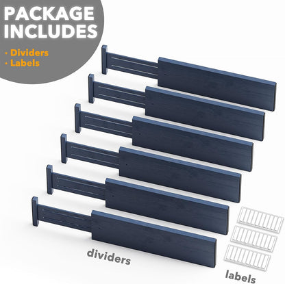 Bamboo Dresser Drawer Dividers 6 Pack, 4.65“ High Adjustable 12.5“-17” Drawer Organizers, Expandable Organization for Clothing, Clothes, Dressers, Natural