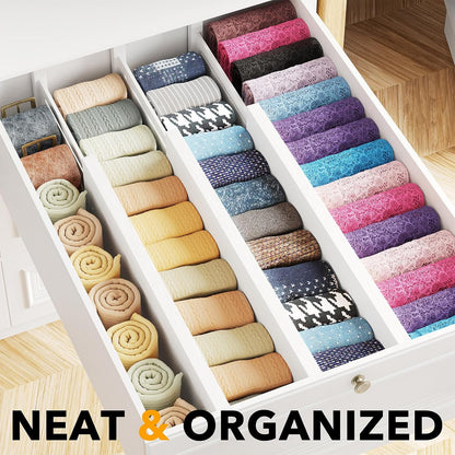 Bamboo Dresser Drawer Dividers 6 Pack, 4.65“ High Adjustable 12.5“-17” Drawer Organizers, Expandable Organization for Clothing, Clothes, Dressers, Natural