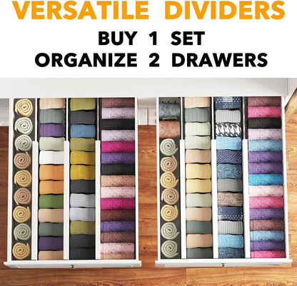Bamboo Dresser Drawer Dividers 6 Pack, 4.65“ High Adjustable 12.5“-17” Drawer Organizers, Expandable Organization for Clothing, Clothes, Dressers, Natural