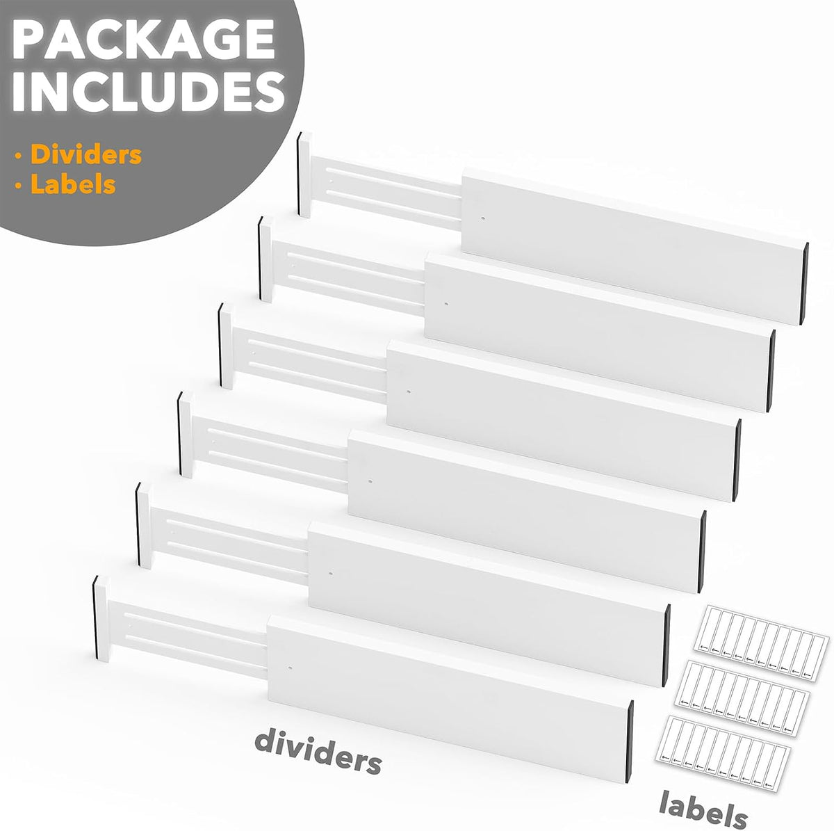 Bamboo Dresser Drawer Dividers 6 Pack, 4.65“ High Adjustable 12.5“-17” Drawer Organizers, Expandable Organization for Clothing, Clothes, Dressers, Natural