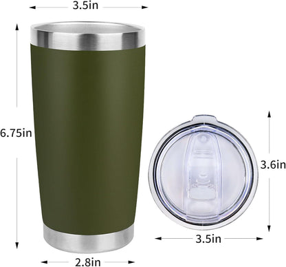 20oz Stainless Steel Tumbler Bulk with Lid, Travel Mug - Double Wall Vacuum Powder Coated Cup - Black, 6 Pack