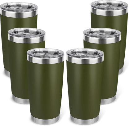 20oz Stainless Steel Tumbler Bulk with Lid, Travel Mug - Double Wall Vacuum Powder Coated Cup - Black, 6 Pack