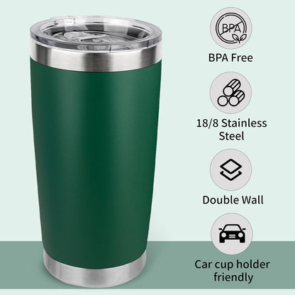 20oz Stainless Steel Tumbler Bulk with Lid, Travel Mug - Double Wall Vacuum Powder Coated Cup - Black, 6 Pack