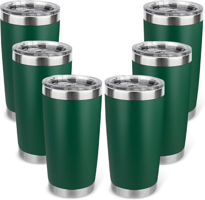 20oz Stainless Steel Tumbler Bulk with Lid, Travel Mug - Double Wall Vacuum Powder Coated Cup - Black, 6 Pack