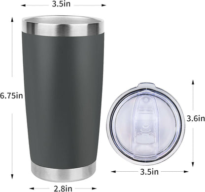 20oz Stainless Steel Tumbler Bulk with Lid, Travel Mug - Double Wall Vacuum Powder Coated Cup - Black, 6 Pack